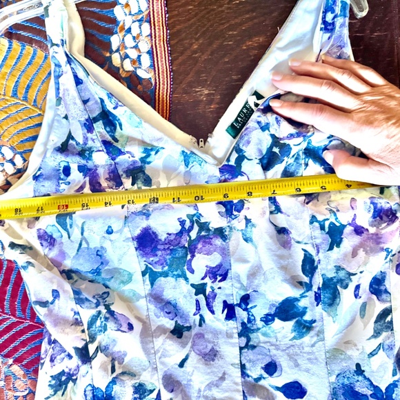 RALPH LAUREN A-LINE DRESS Sleeveless White with Blue Floral Print Sz. 14 - Picture 10 of 10